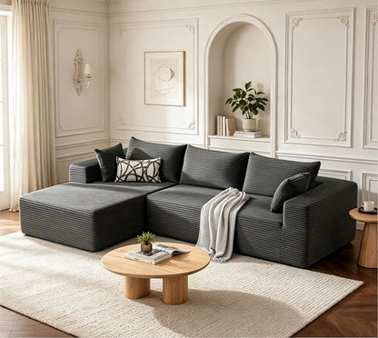 MANGODAN 110” Cloud Sectional Couch, Boneless Sofa for Living Room, Modular Sectional Sofa with Deep Seat, Comfy Fluffy Couch with L-Shaped Chaise, No Assembly Required (Left-Facing Chaise, Dark Grey)