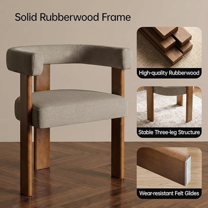 Usaint Wooden Barrel Dining Chairs Set of 4, Mid-Century Modern Upholstered Dining Room Chairs with Walnut Wood Legs and Loop Back, Comfy Accent Arm Chair for Dining Room, Kitchen, Living Room, Brown