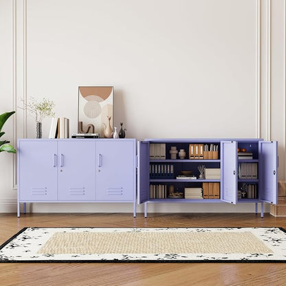 Purple Metal Storage Cabinet 3 Door Wide Metal Storage Cabinet 2 Layer Adjustable Shelves 32 "H Wide Steel Lockable Storage Cabinet Multipurpose Metal Accent Cabinet for Office/Home/Dining