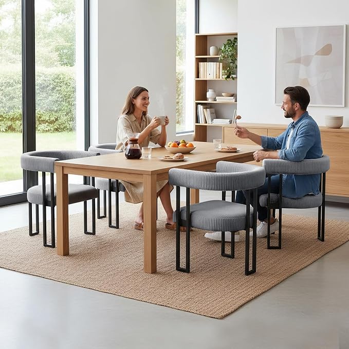 VIRRMO Boucle Dining Chair Set of 2 Corduroy Upholstered Dining Room Chairs Kitchen Chairs with Metal Legs Mid Century Modern Chair for Dining Room, Kitchen (Gray, 2)