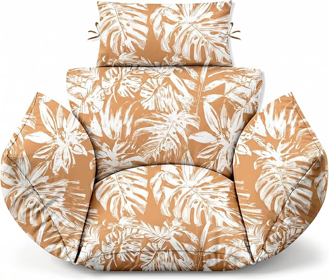 MAGIC ELEPHANT Egg Chair Cushion, Memory Foam Indoor Outdoor Hanging Egg Chair Cushion Replacement, Patio Basket Swing Cushion with Headrest (Rust Orange Monstera)