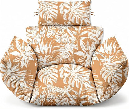 MAGIC ELEPHANT Egg Chair Cushion, Memory Foam Indoor Outdoor Hanging Egg Chair Cushion Replacement, Patio Basket Swing Cushion with Headrest (Rust Orange Monstera)