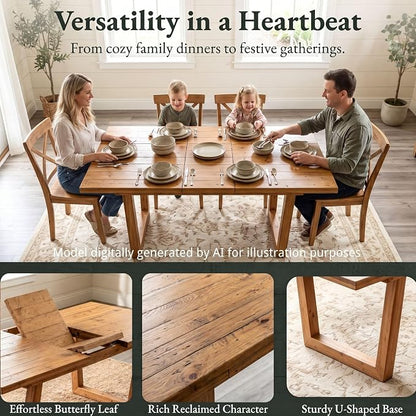 55-70.5" Extendable Dining Table Pine Expandable Dining Room Table for 4 6 8 People Large Rectangle Table Space Saving for Dining Room Living Room Home Office, Brown