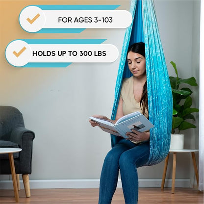 Indoor Sensory Swing for Kids or Outdoor – Holds 300lbs, Double-Layer, & 360° Swivel, Calming Compression Therapy Swing Hammock for Kids & Adults with All Hardware – Sensory-Motor Toys & Gifts