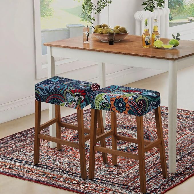 YISUN Stool Covers Rectangle - 2 Pack Stretch Waterproof Saddle Seat Cover Counter Bar Stools Bar Chairs Covers Kitchen Island Chairs Cushion Protector (2, F-deep Blue)