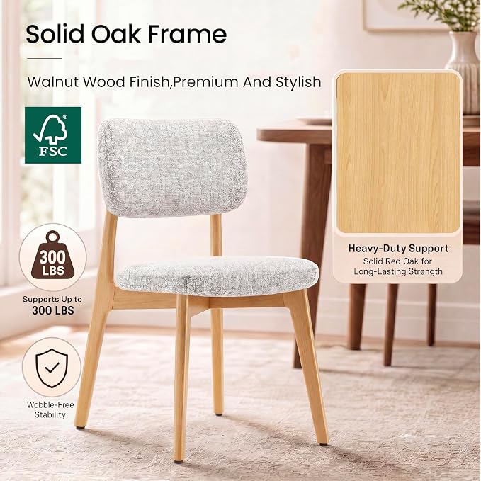 COLAMY Dining Chairs Set of 4,Modern Upholstered Kitchen Room Chairs with Solid Natural Oak Wood Legs, 5-Min Easy Assembly Anti-Wobble, High-Weight Fabric Farmhouse Side Chair, 300lbs,Oak,Beige