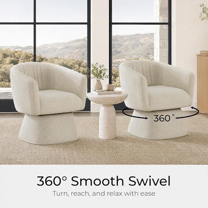Zerel's Home Swivel Accent Chair with Ottoman, Upholstered Barrel Accent Chair, Modern Accent Chair with Pleated Backrest and Arms, Boucle Armchair for Living Room Bedroom, Set of 2, Sand