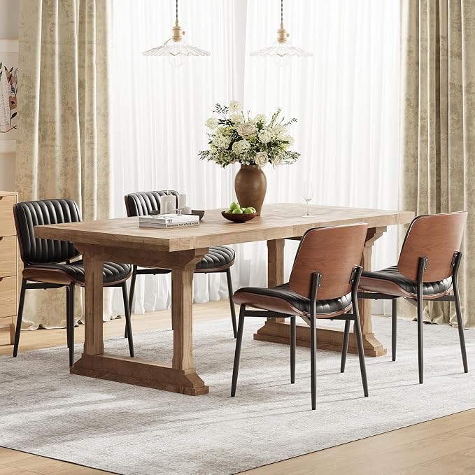 MALOL Leather Dining Chairs Set of 4, Modern Upholstered Dining Room Kitchen Chairs with Metal Legs and Wooden Back Support for Home Dining Room/Restaurant, Black