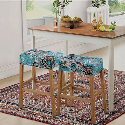 YISUN Stool Covers Rectangle - 2 Pack Stretch Waterproof Saddle Seat Cover Counter Bar Stools Bar Chairs Covers Kitchen Island Chairs Cushion Protector (2, F-Light Green)