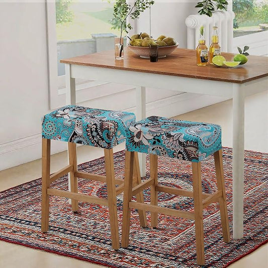 YISUN Stool Covers Rectangle - 2 Pack Stretch Waterproof Saddle Seat Cover Counter Bar Stools Bar Chairs Covers Kitchen Island Chairs Cushion Protector (2, F-Light Green)