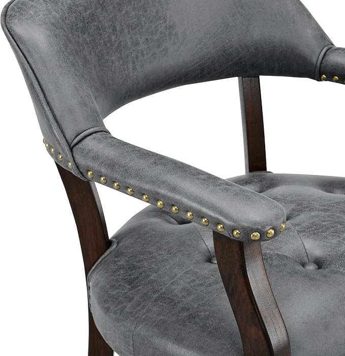 LEEMTORIG Set of 8 Dining Chairs with Casters and Arms, Rolling Dining Chairs with Wheel for Elderly, Ergonomic Wide Seat Wood Office Desk Chairs, 26"Dx25.2"W, Espresso Legs&Dark Grey Fabric SY-318-GY