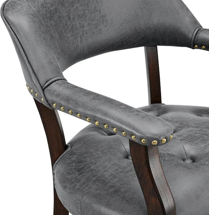 LEEMTORIG Set of 8 Dining Chairs with Casters and Arms, Rolling Dining Chairs with Wheel for Elderly, Ergonomic Wide Seat Wood Office Desk Chairs, 26"Dx25.2"W, Espresso Legs&Dark Grey Fabric SY-318-GY