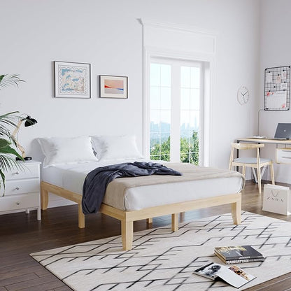 Giantex 14 Inch Full Wood Platform Bed Frame, Minimalist Style Mattress Foundation with Solid Rubber Wood, Heavy Duty Slat Support, Without Headboard, Easy Assembly, No Box Spring Needed, Natural