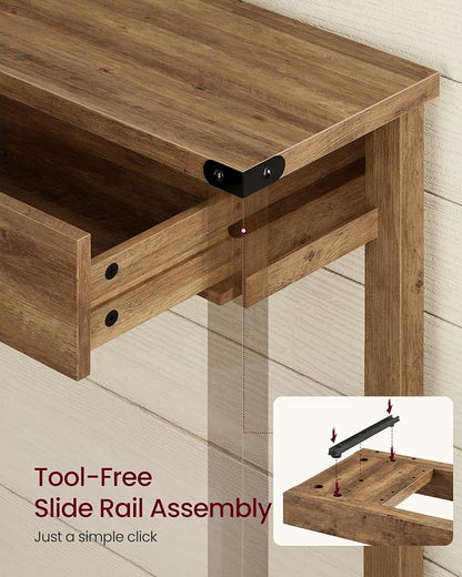 VASAGLE LIRY Collection Narrow Console Table with 3 Drawers and Storage Shelf, Long Sofa Table 9.4 x 63 x 29.9 Inch, Easy Assembly, for Entryway, Living Room, Farmhouse Style, Honey Brown ULNT148K101