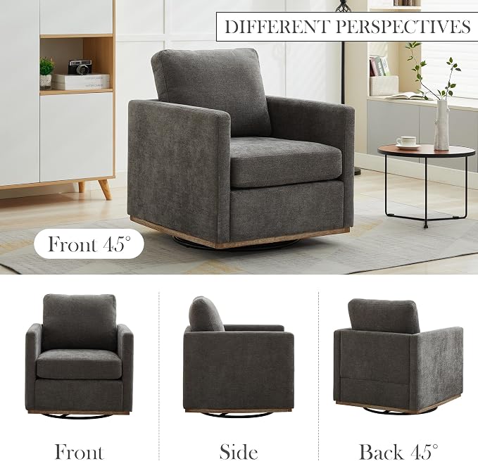 Aoiy & Wifon 30.7" W Swivel Accent Chair Set of 2, Mid Century Modern Swivel Chairs for Living Room, Comfy Small Accent Chair, Wavy Chenille, Charcoal