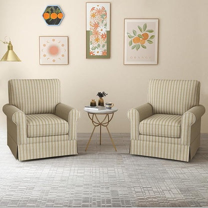 INZOY Swivel Accent Chair Linen Mid Century Modern Chair, Comfy Swivel Barrel Reading Chair, Upholstered Square Chair for Living Room Bedroom Small Spaces, Fully Assembled, Brown Stripe