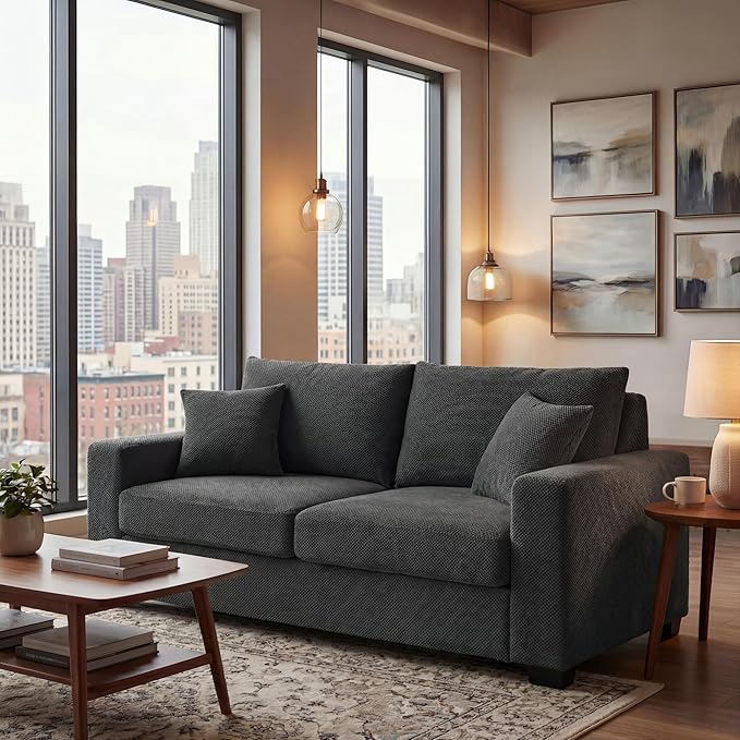 Ball & Cast 69" Loveseat Sofa, Modern Love Seat Couches for Living Room,Upholstered 2 Seater Small Couch with Throw Pillows for Bedroom,Apartment,Office,Easy Assembly,Dark Grey