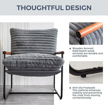 MAXYOYO Accent Chair, Sherpa Arm Chair for Living Room, Mid Century Modern Accent Chairs, Boucle Reading Bedroom Chair, Teddy Armchair, Wooden Arms Metal Frame