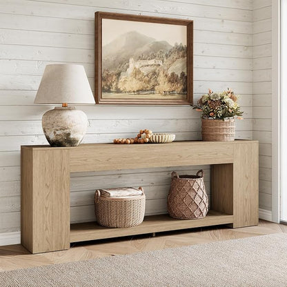 Epecoya Console Table for Entry Way with Storage 86 Inch, Extra Long Sofa Table Behind Couch for Living Room, Wooden Entryway Entrance Table with 2-Tier Shelves, Light Oak Brown