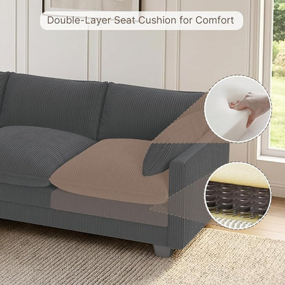 Gizoon 75'' Loveseat with Ottoman for Small Space L Shaped Cloud Coucher with Deep Seats, 2 Seater Love Seat Sofa with Washable Corduroy Cover for Living Room Bedroom, Gray