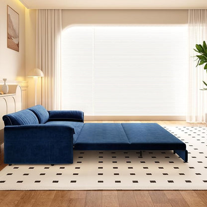 66" Sleeper Sofa Bed Queen Size, 3-in-1 Convertible Couch, Modern Pull Out Couches, Comfy Velvet Futon Sofa, Cloud Loveseat Lounge, Pillow Arm, for Small Spaces, Living Room, Apartment, Blue