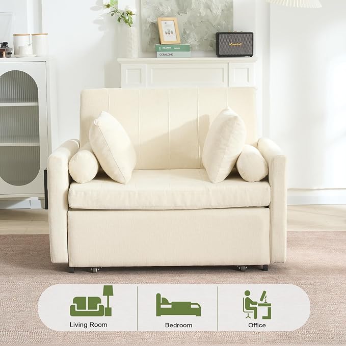 45" Oversize 3-in-1 Sleeper Chair Pull Out Bed, 75" Long Single Sleeper Sofa Bed with Wing Table and Side Pocket for Living Room, Bedroom, Small Space, Beige