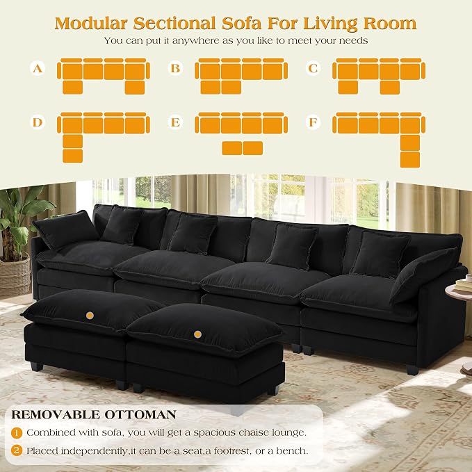 149.2" Modular Sectional Sofa,U Shaped Couch for Living Room,Modern Deep Seat Sofa 3 Seater Chenille Fabric Comfy Cloud Couches with Throw Pillows & Movable Ottoman