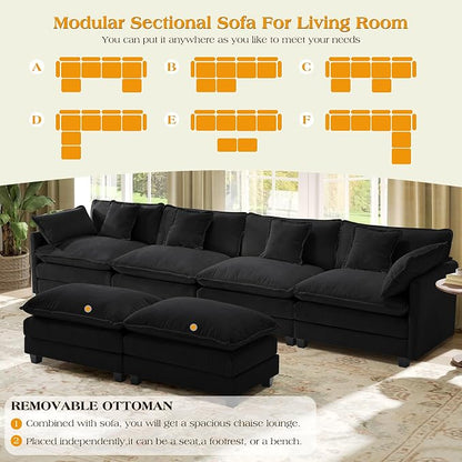 149.2" Modular Sectional Sofa,U Shaped Couch for Living Room,Modern Deep Seat Sofa 3 Seater Chenille Fabric Comfy Cloud Couches with Throw Pillows & Movable Ottoman