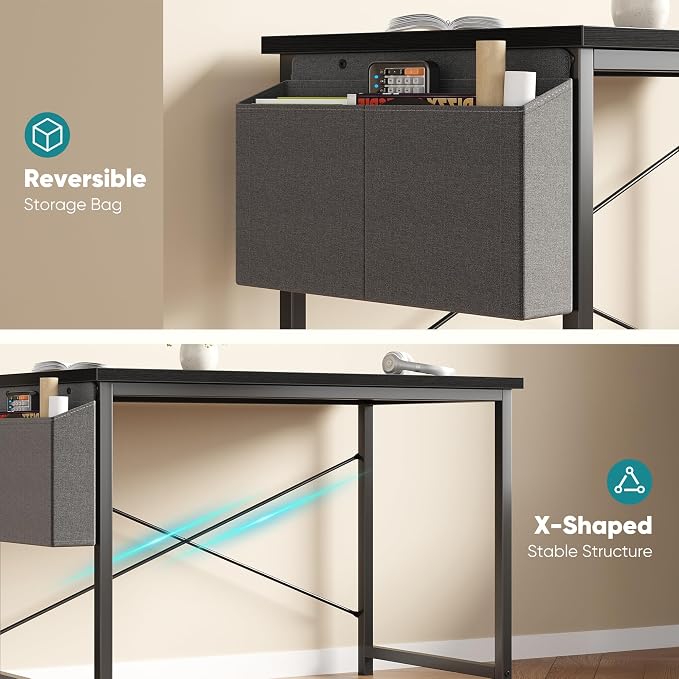 OLIXIS Computer Desk, 47 Inch Home Office Desks for Small Spaces, Writing Craft Study Gaming Table for Bedroom, Modern Computer Workstation with Storage Bag, Black