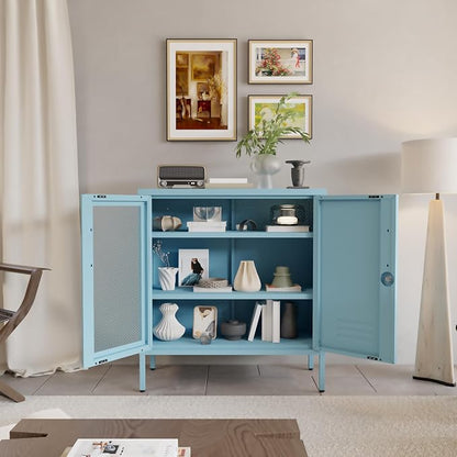 Blue Metal Locker CabinetsMetal Locker Storage Cabinet with Mesh Doors and Adjustable Shelves Coffee Bar Cabinet,Kitchen Pantry Storage Cabinets for Home, Office, Entryway and Hallway