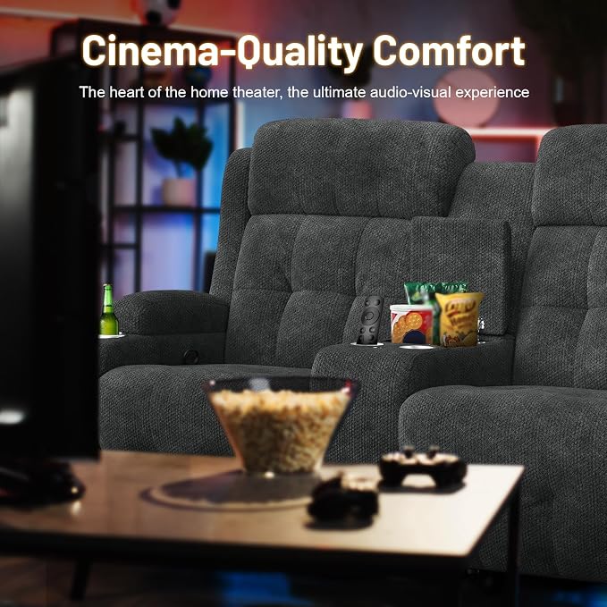 Loveseat Recliner Sofa, Home Theater Seating with Massage, Reclining Loveseats with Console, Wall Hugger RV Couch Movie Theater Chairs, RV Furniture Sofas with USB, Cup Holders, Drawer for Gaming Room