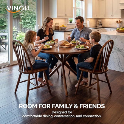 VINGLI 37.5" Round Dining Table for 4, Wood Kitchen Table, Walnut | Cross Metal Leg, Adjustable Feet, Wood Tabletop, Mid-Century Modern Style, for Living Room, Dining Room, Kitchen, Small Place