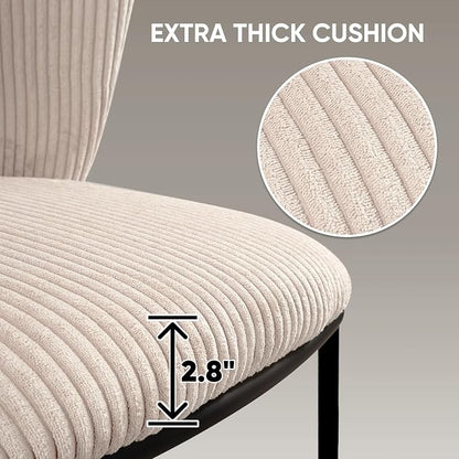 SIMTONAL Upholstered Dining Chairs Set of 2, Corduroy Armless Kitchen Chairs with Memory Foam Seat, Black Metal Legs, Mid Century Modern Accent Seating for Apartment, Vanity, [Beige]