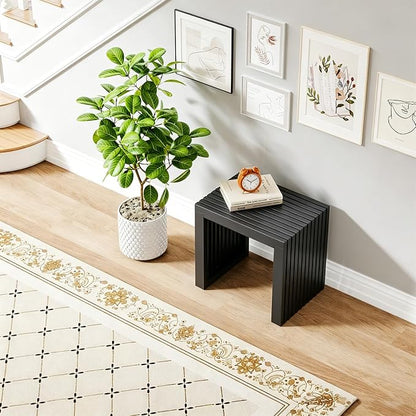 Bamboo Dining Bench, 18'' Slatted Design Entryway Bench, Black | Modern Solid Bamboo Seating Bench for Indoor & Outdoor Use, Ideal for Kitchen, Hallway, Bedroom