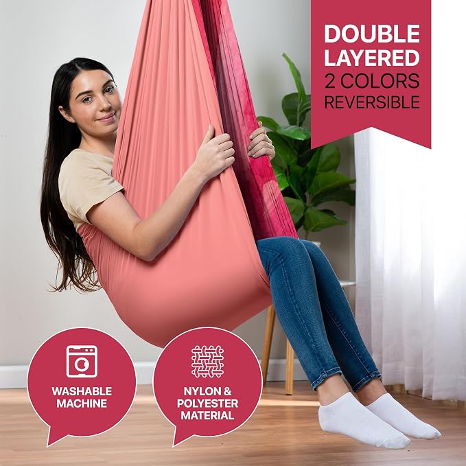 Indoor Sensory Swing for Kids or Outdoor – Holds 300lbs, Double-Layer, & 360° Swivel, Calming Compression Therapy Swing Hammock for Kids & Adults with All Hardware – Sensory-Motor Toys & Gifts