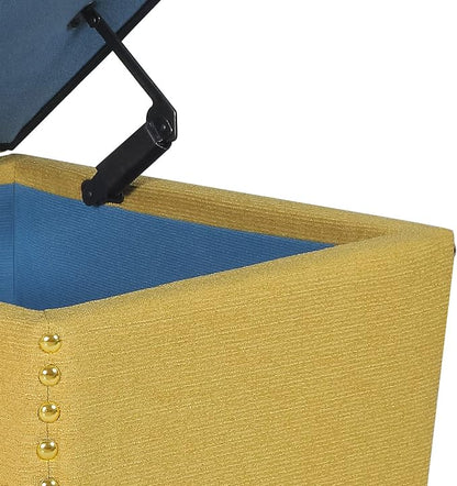 Adeco Square Storage Ottoman with Hinged Lid, Modern Accent Bench Footrest Stool, Coffee Table for Living Room Bedroom,Yellow Large