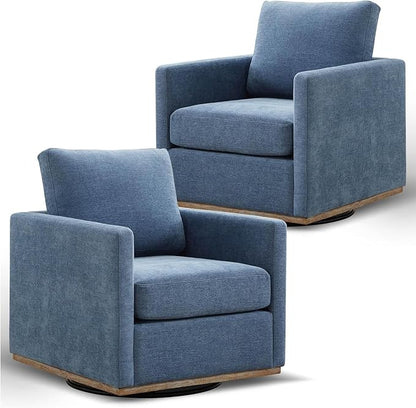 Swivel Accent Chair Set of 2, 360 Degree Square Swivel Chair for Living Room, Mid Century Modern Upholstered Barrel Chair,Comfy Sofa Armchairs for Bedroom,Nursery,Chenille, Blue