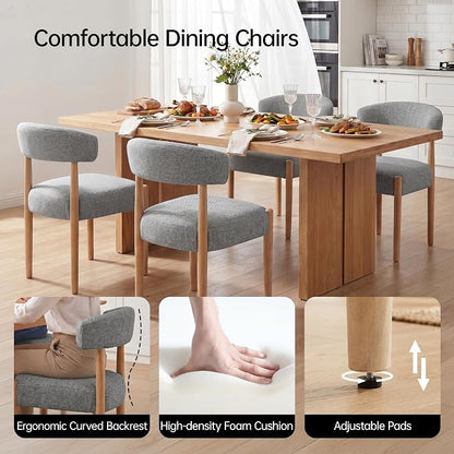 VKNOW Wooden Dining Chairs Set of 2 with Curved Open Back, Gray | Natural Rubberwood Legs, Soft Chenille Fabric, Thickened Cushion, For Adults and Family, Dining Room, Kitchen, No Wobble