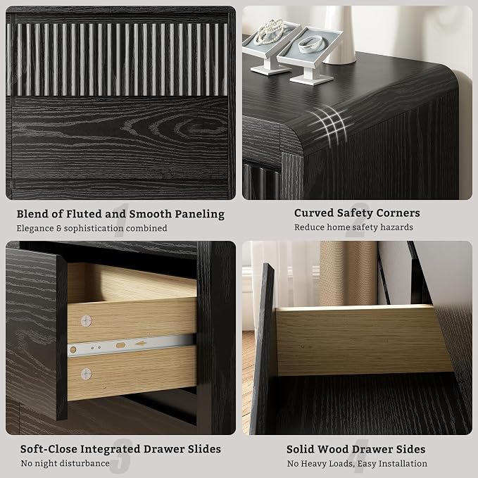 LYNSOM 8 Drawer Dresser for Bedroom, 50" Wide Fluted Dresser with Curved Corners, Wood Dressers & Chests of Drawers with Dual-Panel Design for Bedroom, Entryway, Black