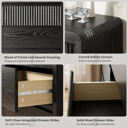 LYNSOM 8 Drawer Dresser for Bedroom, 50" Wide Fluted Dresser with Curved Corners, Wood Dressers & Chests of Drawers with Dual-Panel Design for Bedroom, Entryway, Black