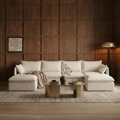 Cloud Modular Sectional Sofa, Oversized Deep Seat Comfort, Linen Blend | Fully Removable Washable Covers, Memory Foam Seat Cushions, Storage Ottoman, Premium Fabric