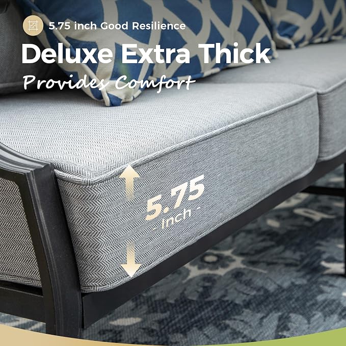 MIXPATIO Patio Couch Metal 3-Seat Outdoor Sofa Deep Seating Outdoor Furniture Grey Cushion for Front Porch, Deck, Balcony, Backyard, Sunroom
