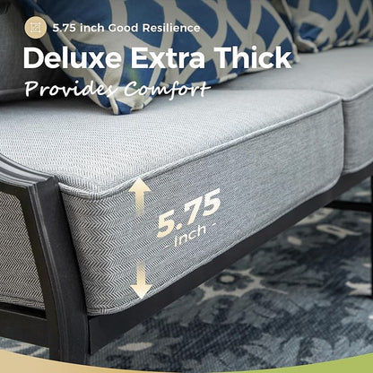 MIXPATIO Patio Couch Metal 3-Seat Outdoor Sofa Deep Seating Outdoor Furniture Grey Cushion for Front Porch, Deck, Balcony, Backyard, Sunroom