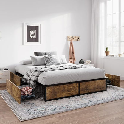 SHA CERLIN Queen Platform Bed Frame with Storage Drawers, Sturdy Metal and Wood Construction, Modern Design, No Box Spring Needed, Easy Assembly