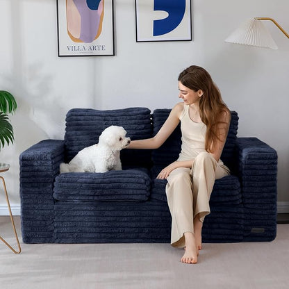 MAXYOYO Boneless Loveseat Sofa Couch for Adults, Floor Bean Bag Couch Sofa | Faux Fur Sofa with Armrests and Back Support, Plush Foam Filled Lounge Couch, Cozy Bean Bag Couch for Living Room, Apartment