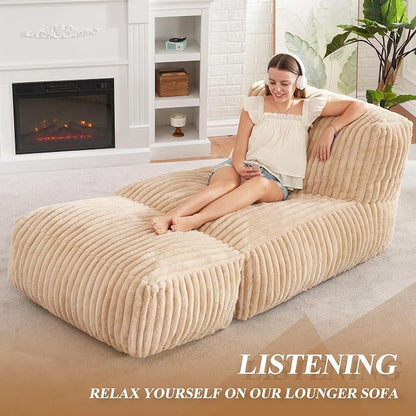 Hobestluk Giant Memory Foam Bean Bag Chairs Sofa for Adults (Khaki,Large) | Soft Fabric,Ergonomic Back Support,Lightweight,Easy Clean,No Assembly,Wear-resisting,For Livingroom Guest room,Well-looking