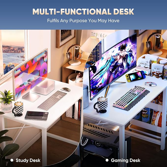DUMOS 32 Inch Small Computer Desk for Home Office, Modern Study Writing Gaming Work Table Simple Style for Bedroom with X-Shaped ReInchforcement, White