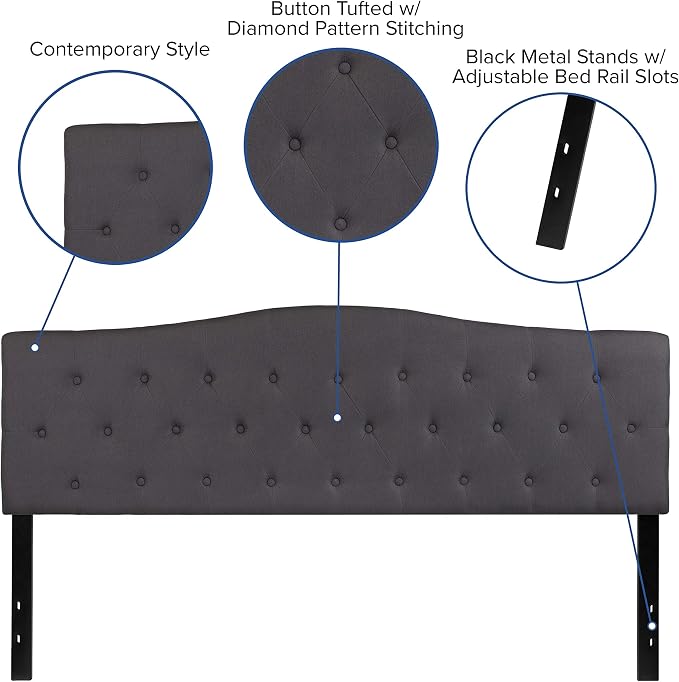 EMMA + OLIVER Tufted Upholstered King Size Headboard in Dark Gray Fabric