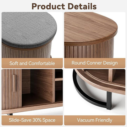 Decofy Shoe Storage Bench with Cushion and Sliding Doors, 47.2 Inch Shoe Bench with Storage, Freestanding Entryway Bench with Storage, Sturdy Metal Feet, for Hallway & Entrance Hall, Walnut