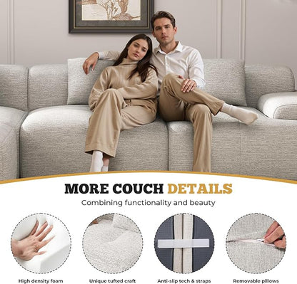 158" U Shaped Boneless Couches for Living Room, 6 Seater Modern Chenille Cloud Couch, Convertible Modular Sectional Sofa Set, No Assembly Required, Beige 1 PCS